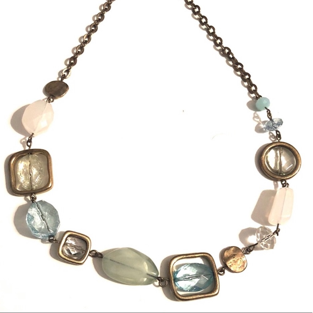 Vintage Necklace with Aqua and Clear Glass Stones